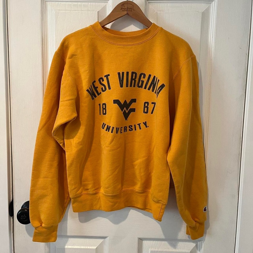 west virginia university (wvu) yellow champion crewneck sweatshirt